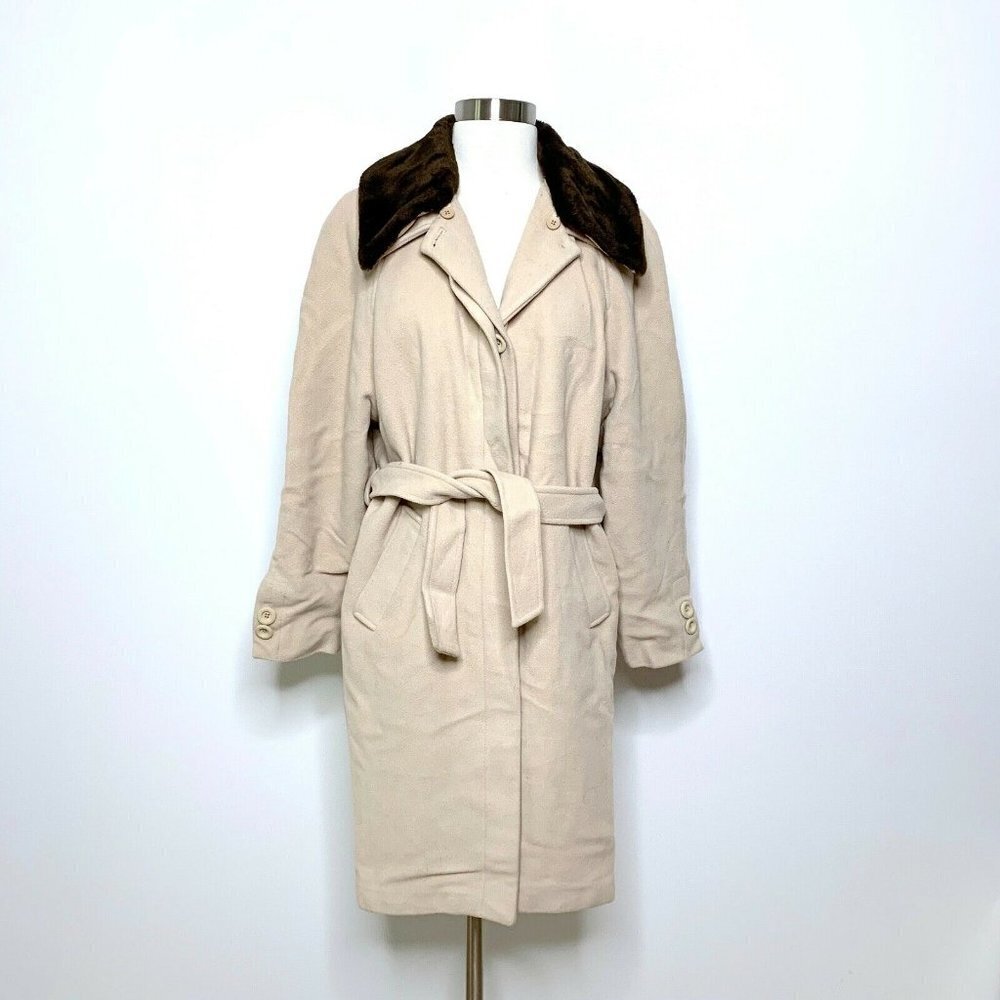 VTG Serena by Gimel Coat Fur Collar Detachable Trench Italy Button Front